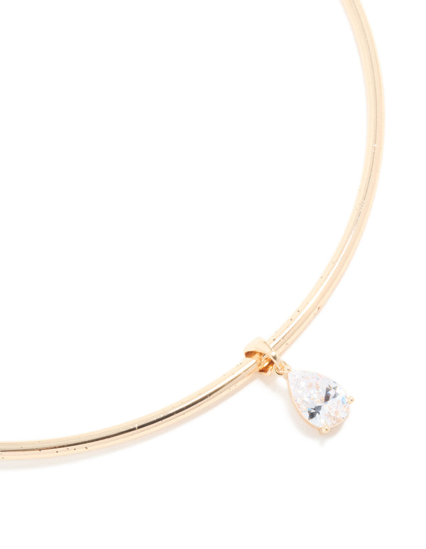 Gold Cubic Zirconia Centre Collar Tube Necklace