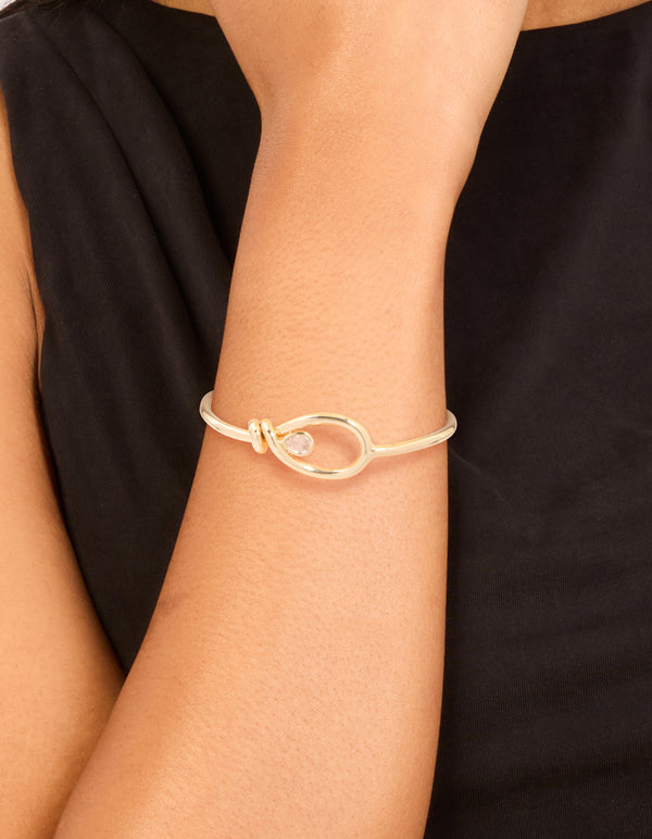 Gold Cubic Zirconia Open Wrist Cuff