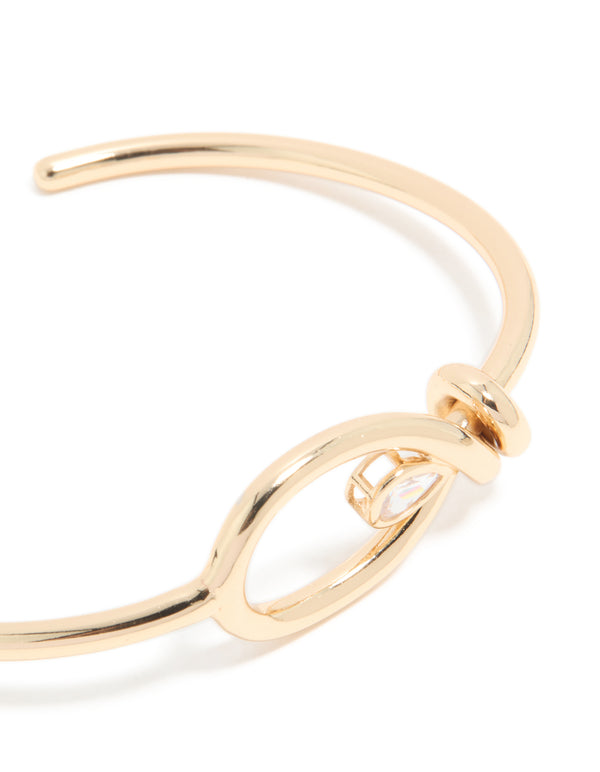 Gold Cubic Zirconia Open Wrist Cuff