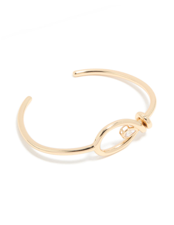 Gold Cubic Zirconia Open Wrist Cuff