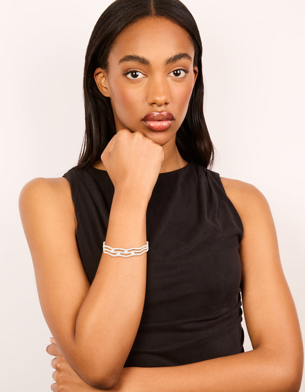 Silver Cubic Zirconia Marquise Wavy Wrist Cuff