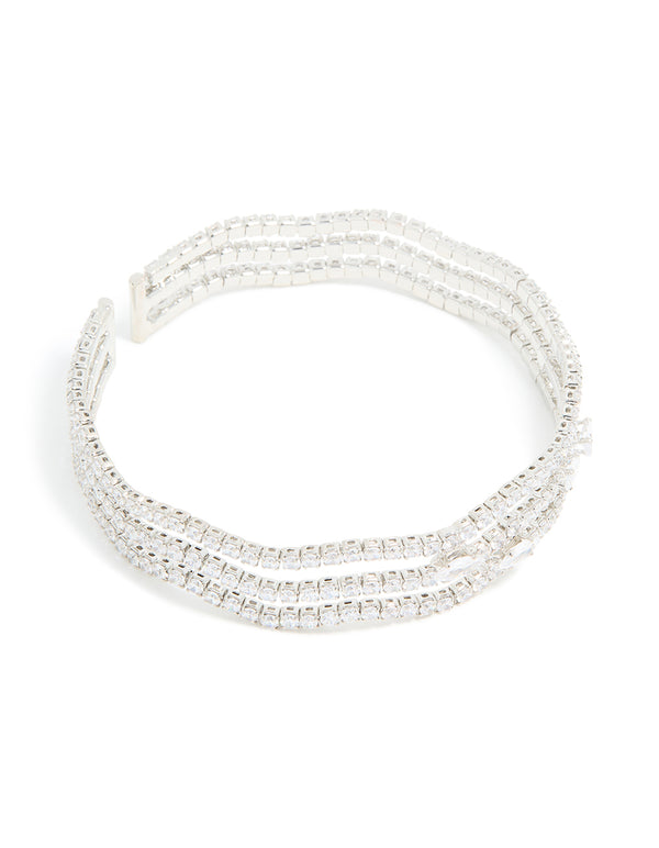 Silver Cubic Zirconia Marquise Wavy Wrist Cuff