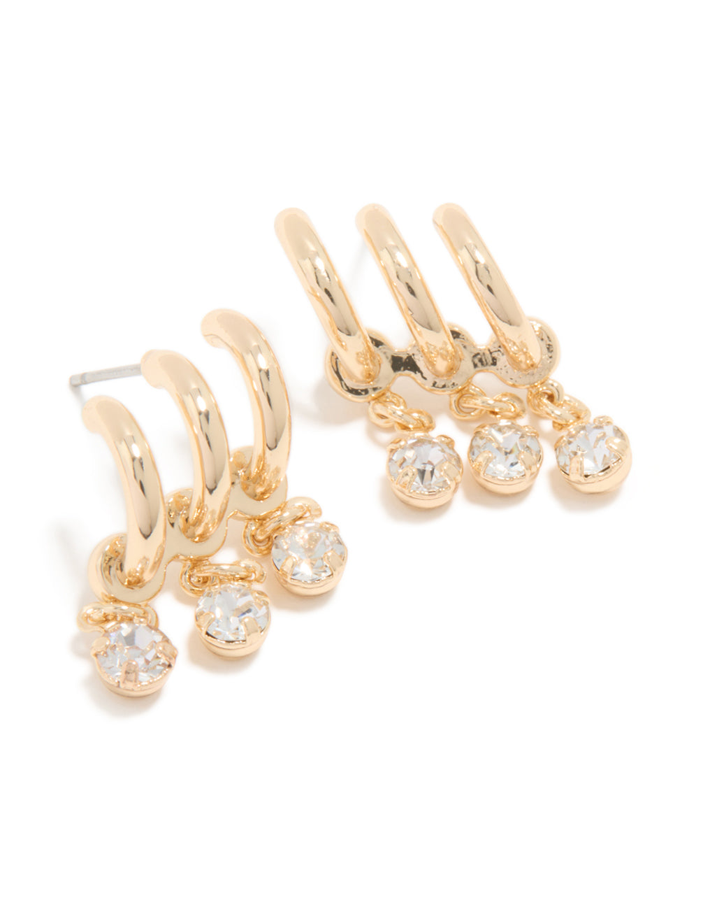 Gold Cubic Zirconia Triple Layered Earrings