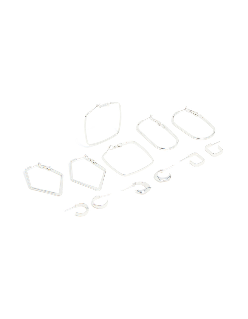 Silver Multi Shaped Hoop Earrings 6-Pack