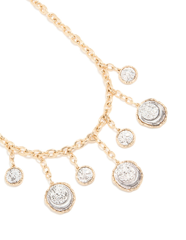 Mixed Metal Coin Pendant Charms Necklace