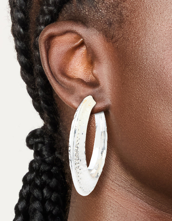 Silver Hammered Textured Hoop Earrings