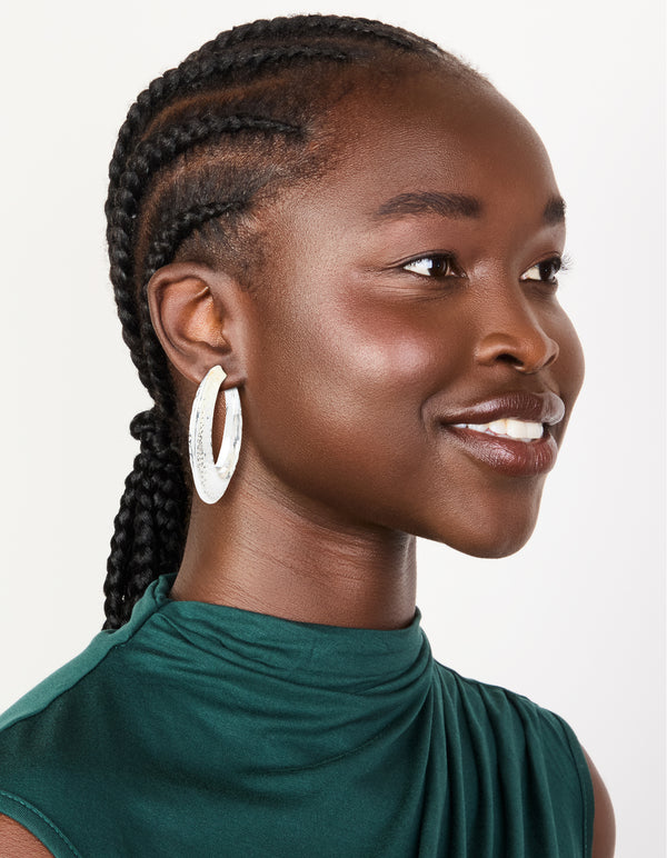Silver Hammered Textured Hoop Earrings
