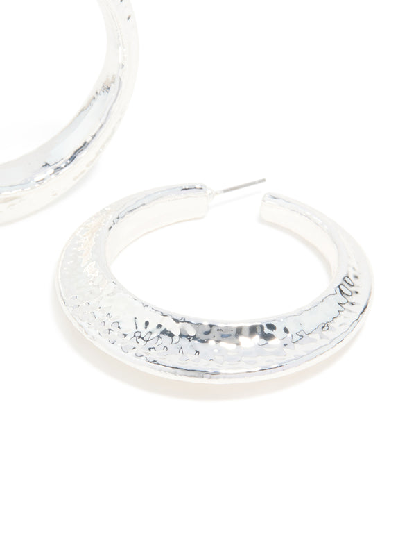 Silver Hammered Textured Hoop Earrings