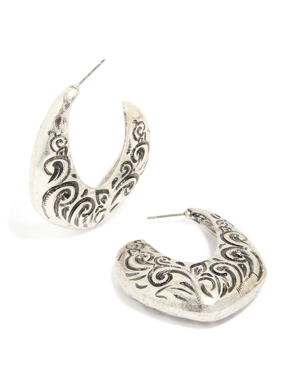 Silver Swirl Detail Hoop Earrings