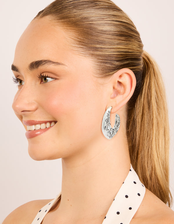 Silver Swirl Detail Hoop Earrings