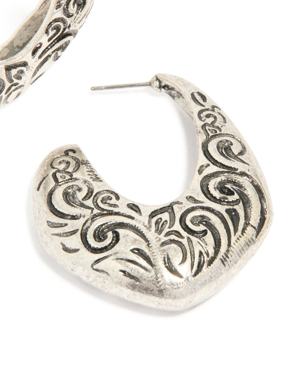 Silver Swirl Detail Hoop Earrings