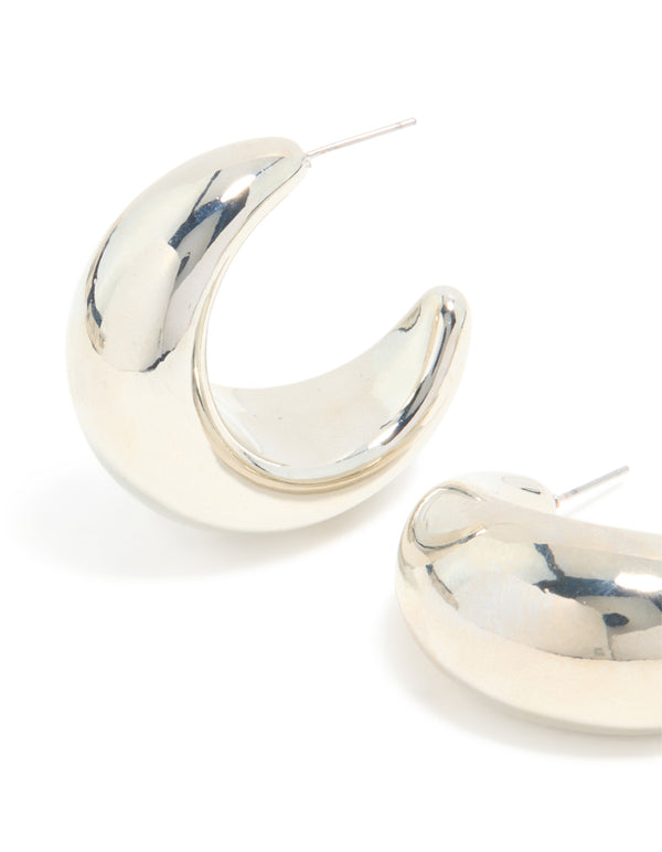 Silver Smooth Round Circle Hoop Earrings