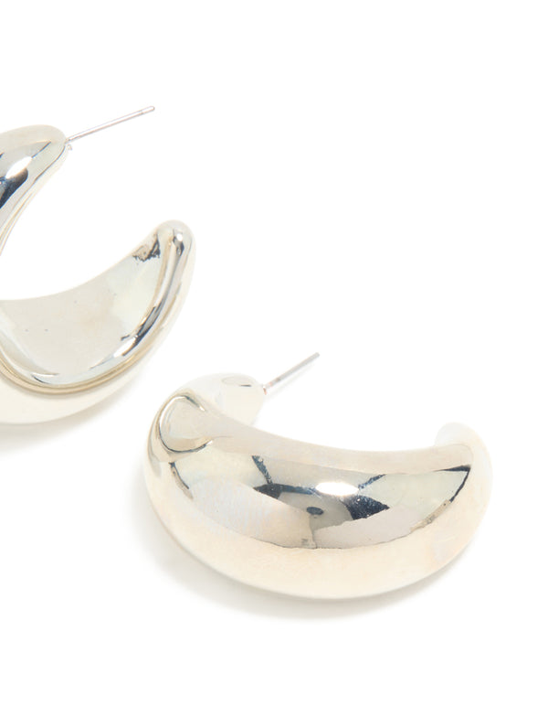 Silver Smooth Round Circle Hoop Earrings