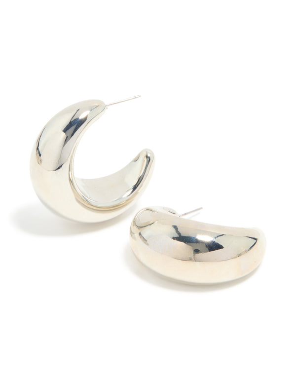 Silver Smooth Round Circle Hoop Earrings