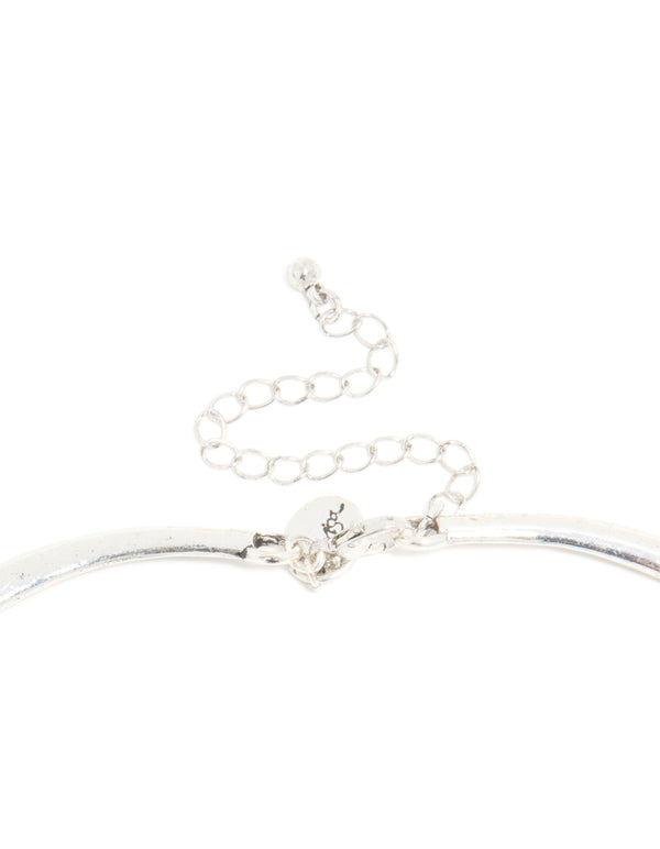 Antique Silver Textured Patterned Adjustable Choker Necklace