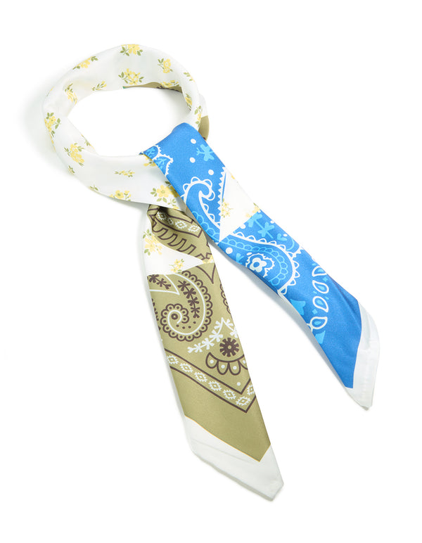 Grey & Blue Fabric Paisley & Floral Scarf