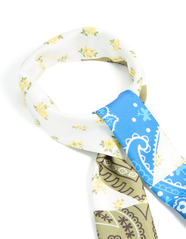 Grey & Blue Fabric Paisley & Floral Scarf