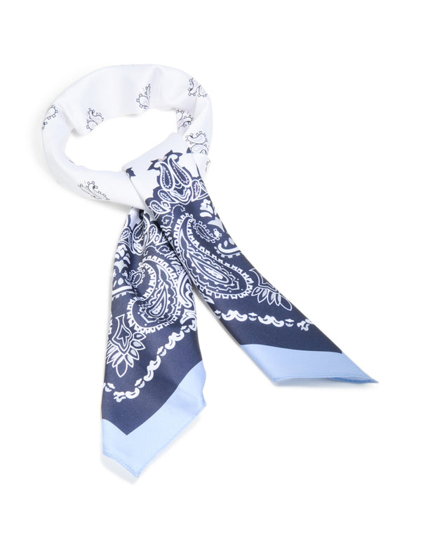 White & Blue Deco Paisley Fabric Scarf