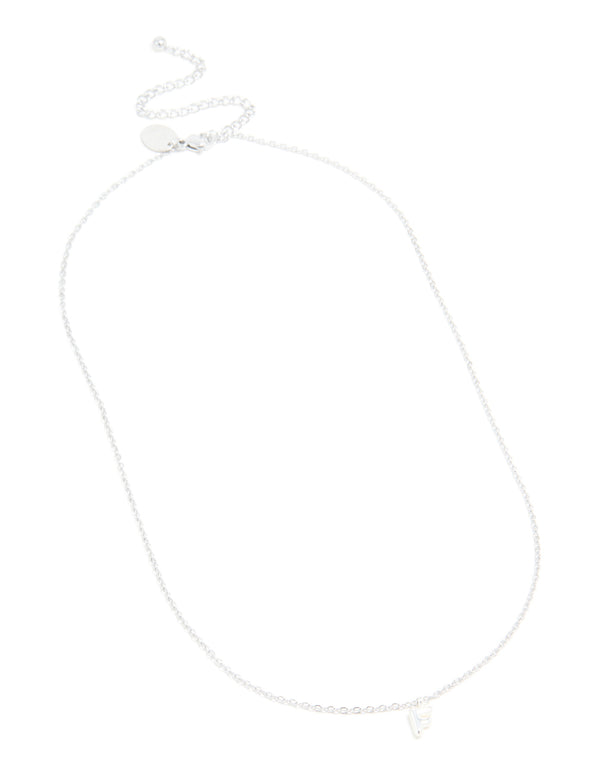 Crafted from waterproof stainless steel mini bubble letter F initial pendant necklace in silver front view