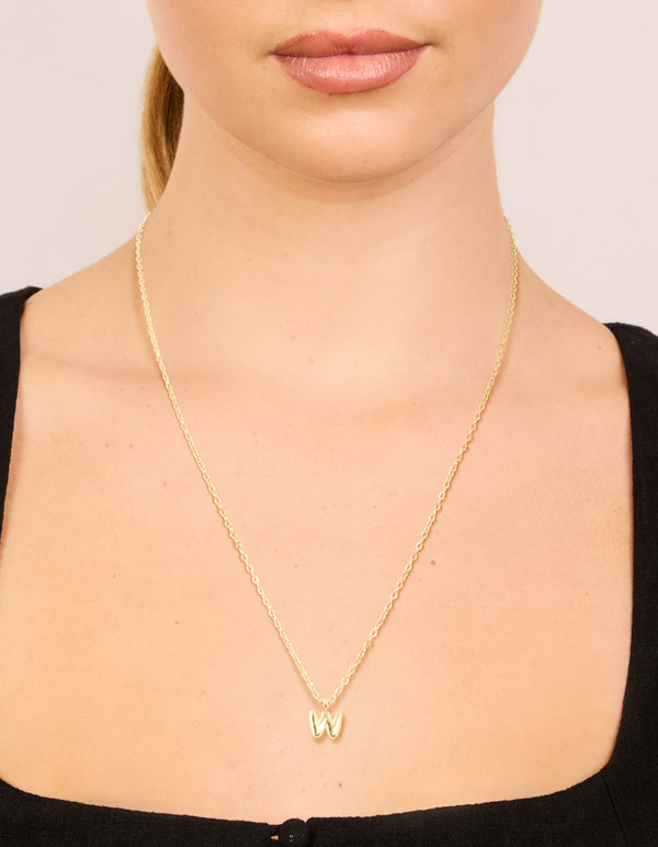 Waterproof Gold Plated Stainless Steel Mini Bubble Letter W Necklace