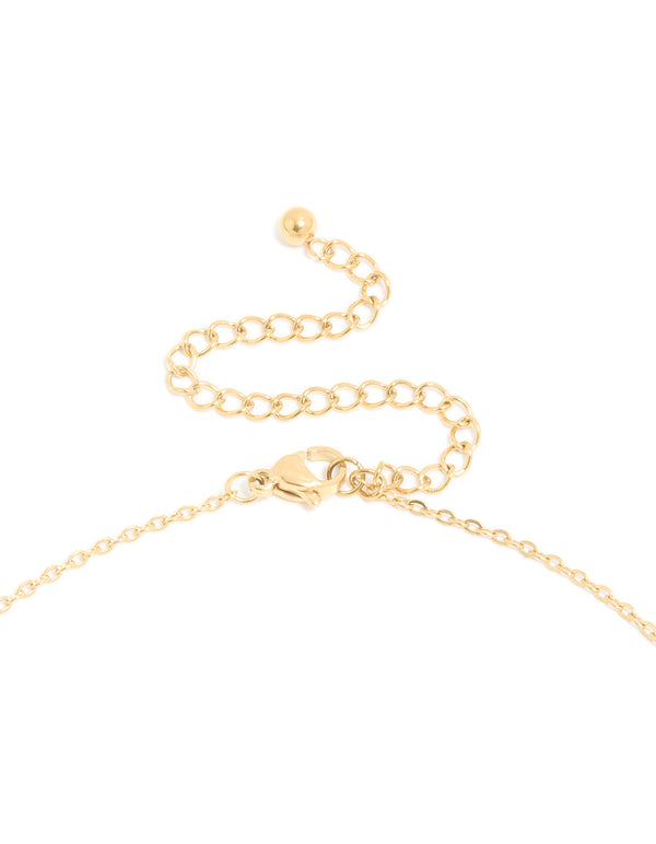 A waterproof gold plated stainless steel mini bubble letter D initial pendant necklace with dainty style showing lobster clasp detail view
