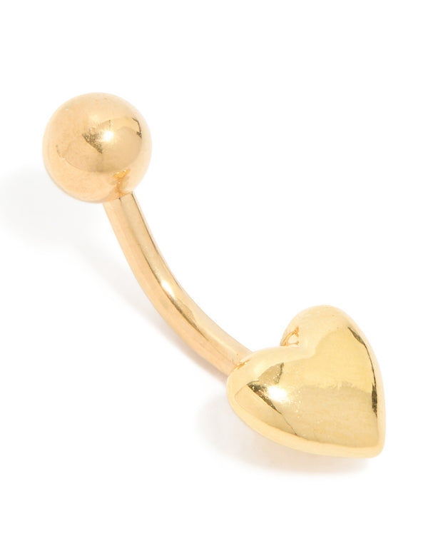 Gold Plated Surgical Steel Plain Bubble Heart Belly Bar