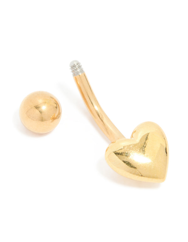 Gold Plated Surgical Steel Plain Bubble Heart Belly Bar
