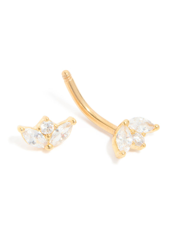 Gold Plated Surgical Steel Cubic Zirconia Trio Belly Bar
