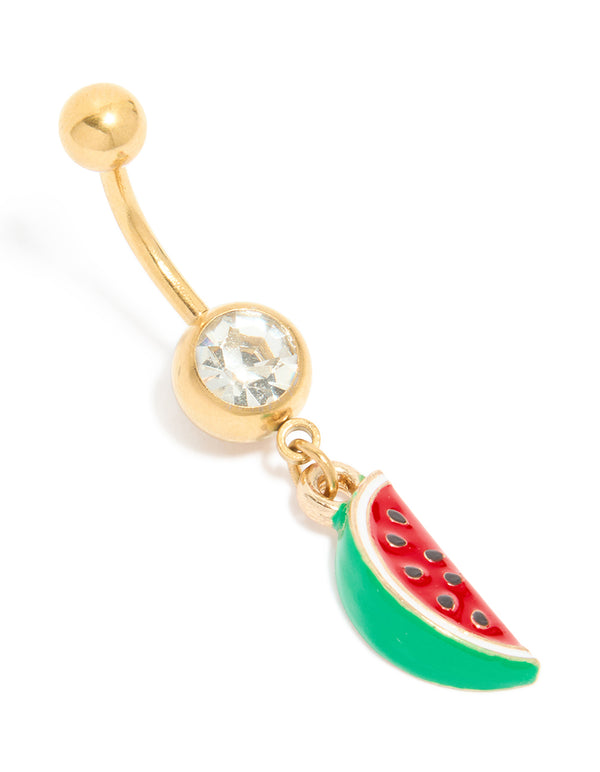Gold Plated Surgical Steel Watermelon Drop Belly Bar