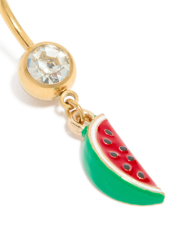 Gold Plated Surgical Steel Watermelon Drop Belly Bar