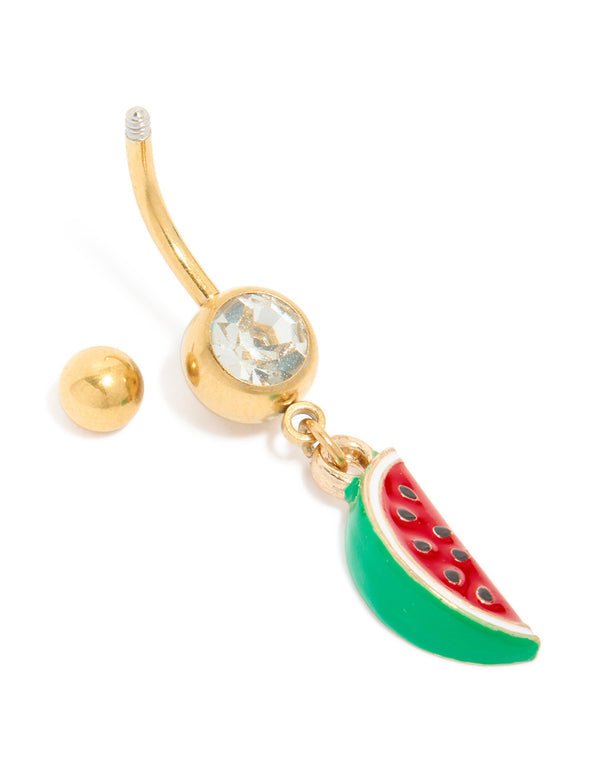 Gold Plated Surgical Steel Watermelon Drop Belly Bar
