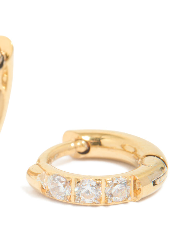 Gold Plated Surgical Steel Cubic Zirconia Classic Hoop Earrings 6 MM
