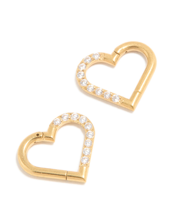 Gold Plated Surgical Steel Cubic Zirconia Fine Heart Sleeper Earrings