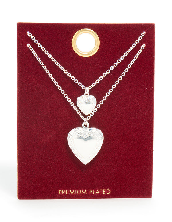 Silver Plated Heart Necklaces 2 Pack