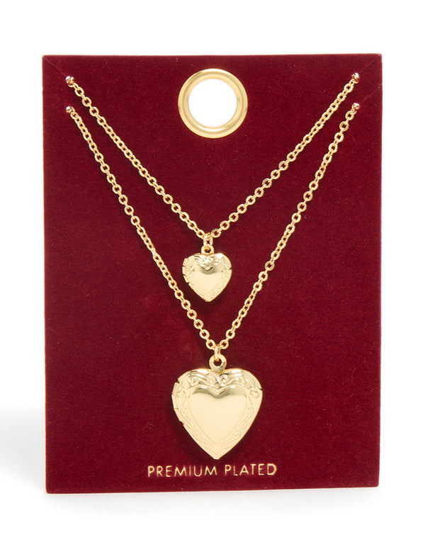 Gold Plated Heart Necklaces 2 Pack