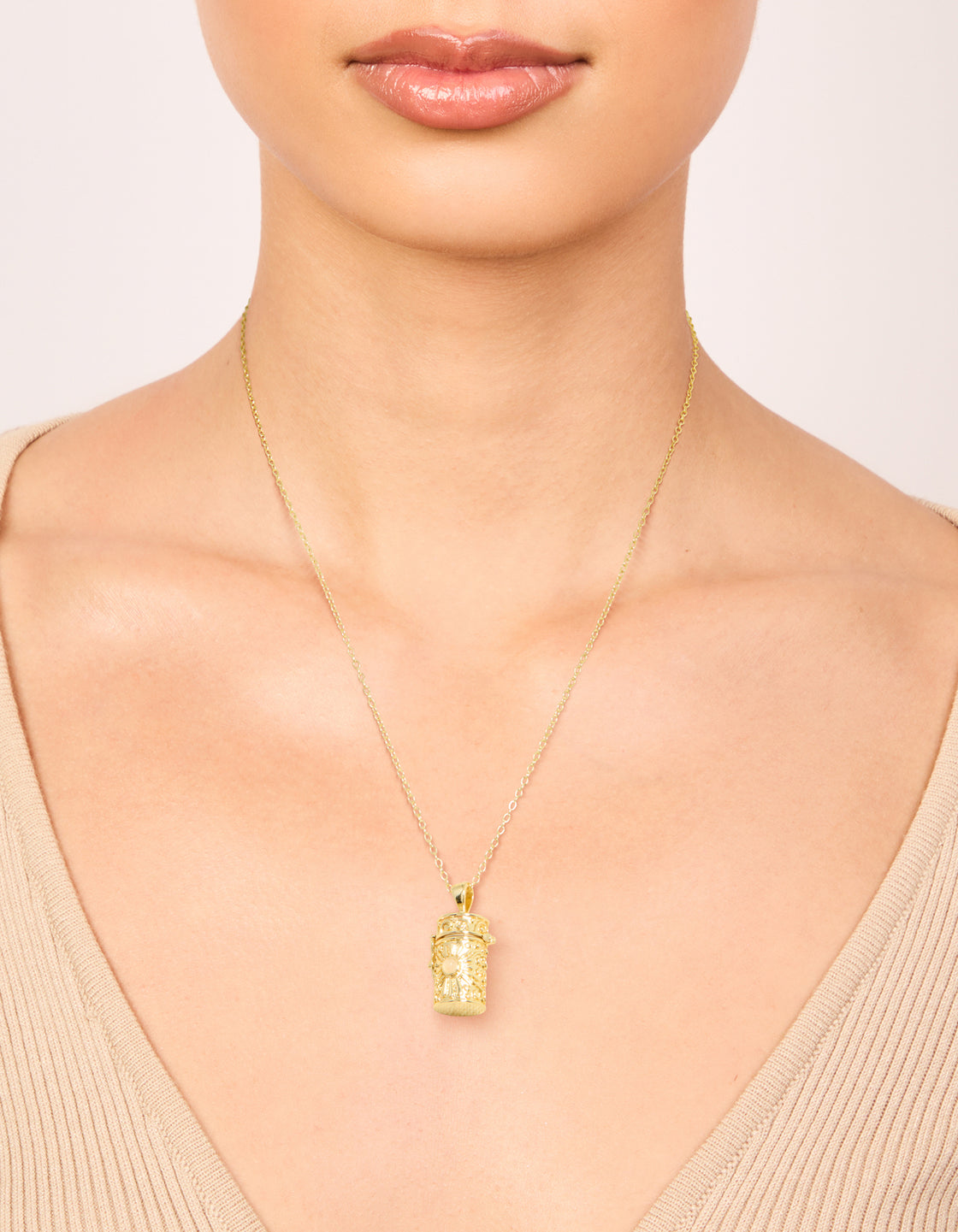 Gold Plated Barrel Pendant Necklace