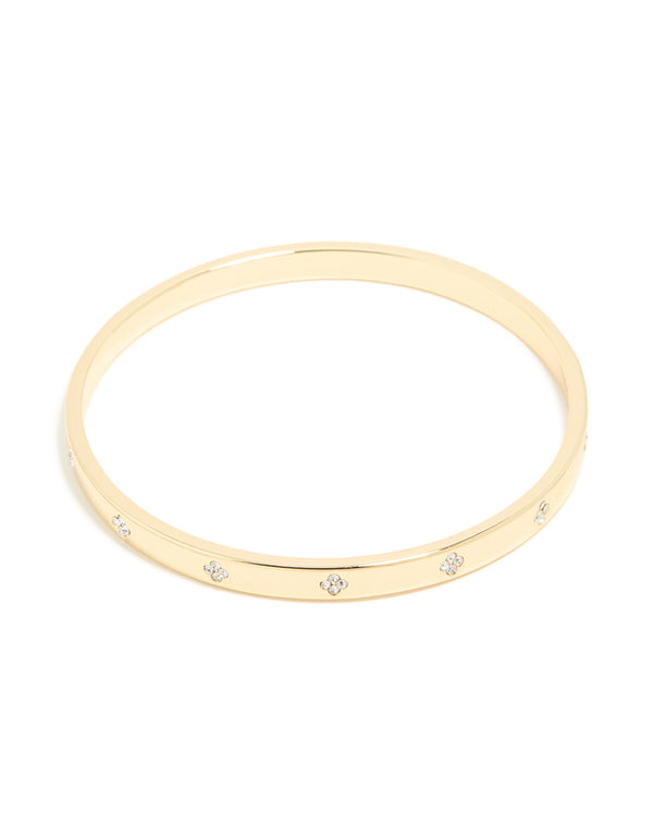 Gold Plated Diamante Flower Bangle