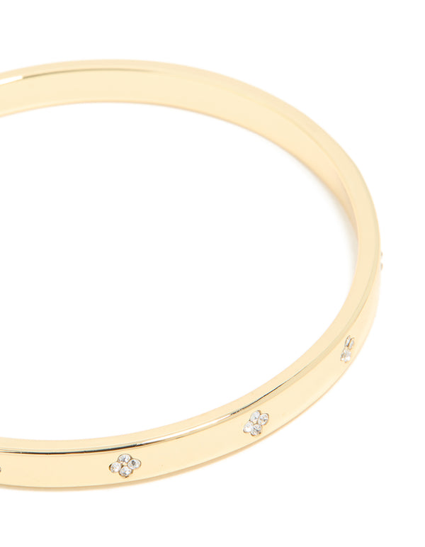 Gold Plated Diamante Flower Bangle