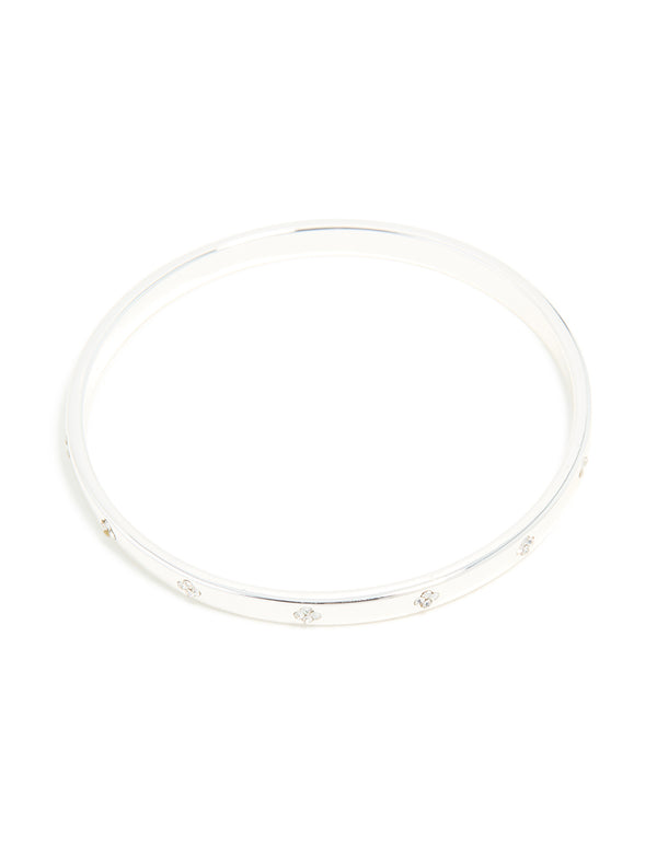 Silver Plated Diamante Flower Bangle