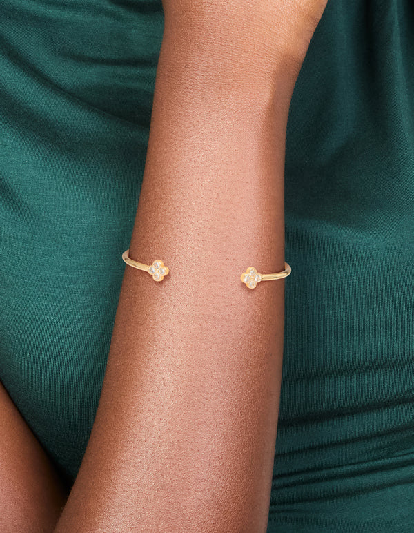 Gold Plated Cubic Zirconia Clover Wrist Cuff