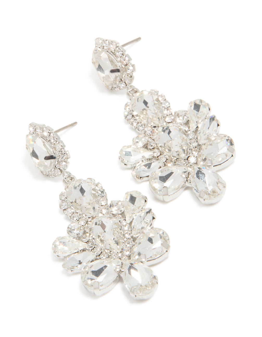 Silver Diamante Mini Floral Drop Earrings