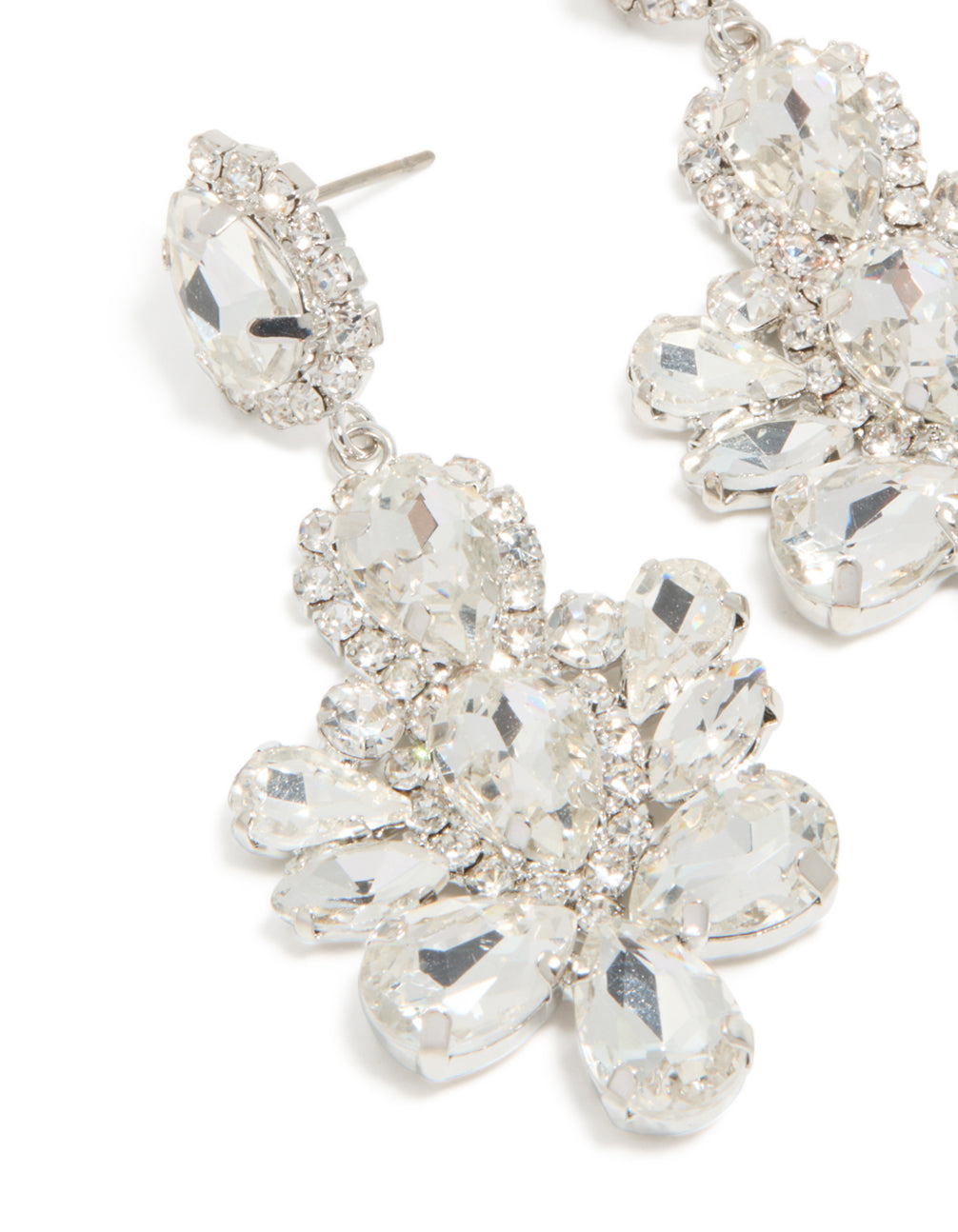 Silver Diamante Mini Floral Drop Earrings