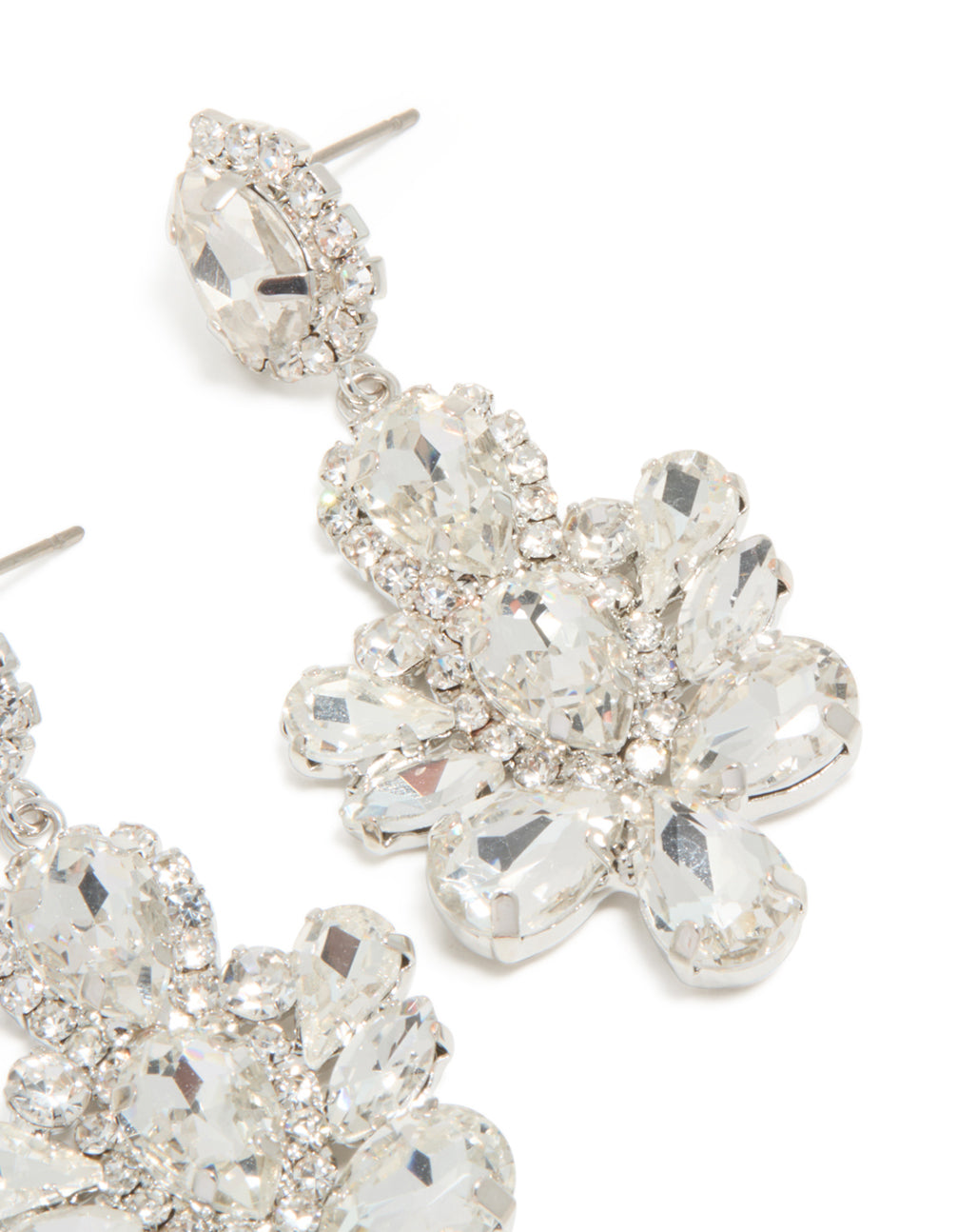 Silver Diamante Mini Floral Drop Earrings