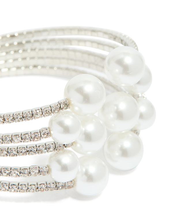 Silver Multi Pearl Cluster Front Wrist Cuff