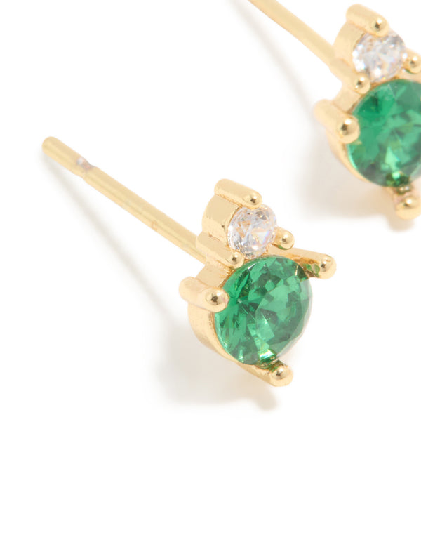 Waterproof Gold Plated Stainless Steel May Cubic Zirconia Duo Stud Earrings
