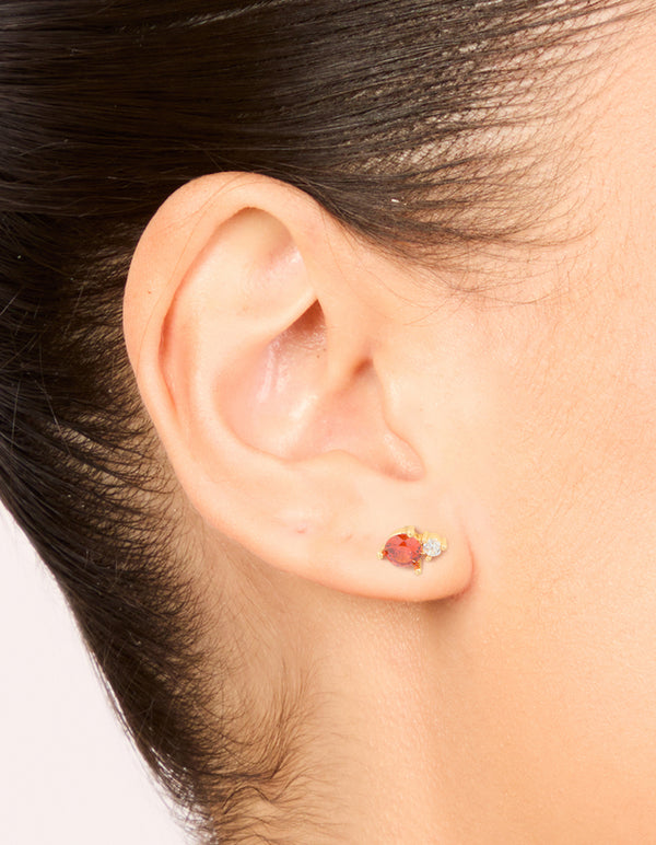 Waterproof Gold Plated Stainless Steel Cubic Zirconia Duo January Birthstone Stud Earrings