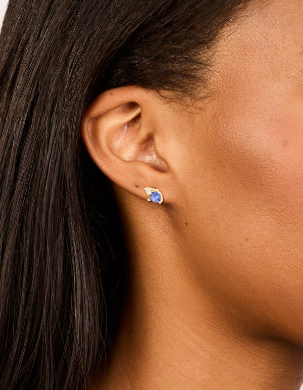 Waterproof Gold Plated Stainless Steel December Cubic Zirconia Birthstone Duo Stud Earrings