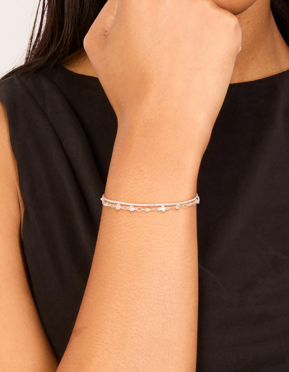 Silver Snake Chain & Heart Chain Bracelets 2-Pack