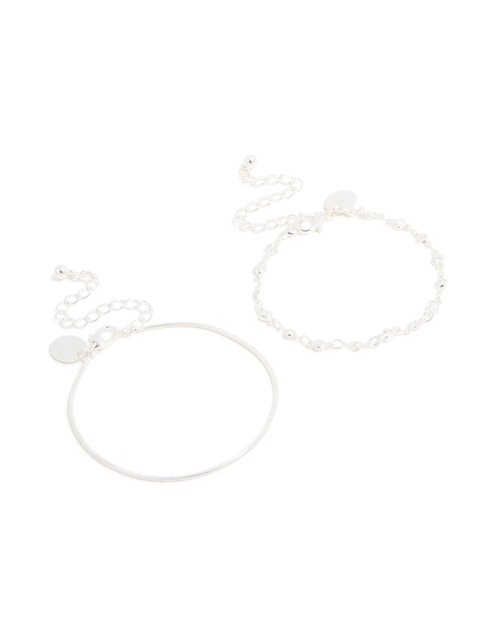 Silver Snake Chain & Heart Chain Bracelets 2-Pack