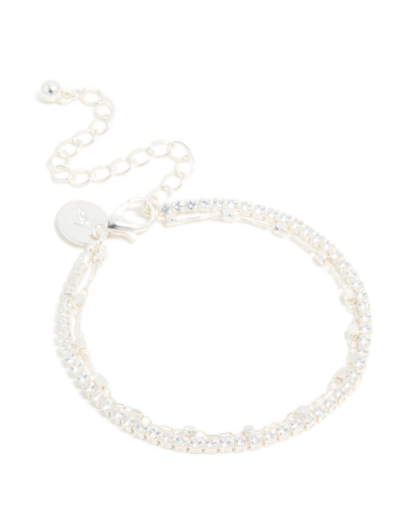 Silver Diamante Cup Chain & Link Chain Layered Bracelet